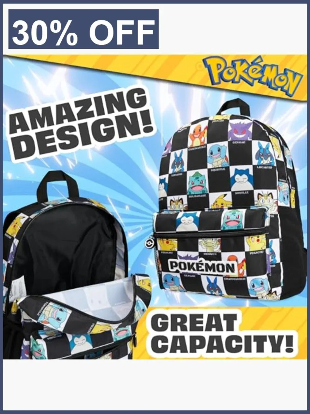 Pikachu Anime School Backpack Kids Teens Daypack Lightweight
